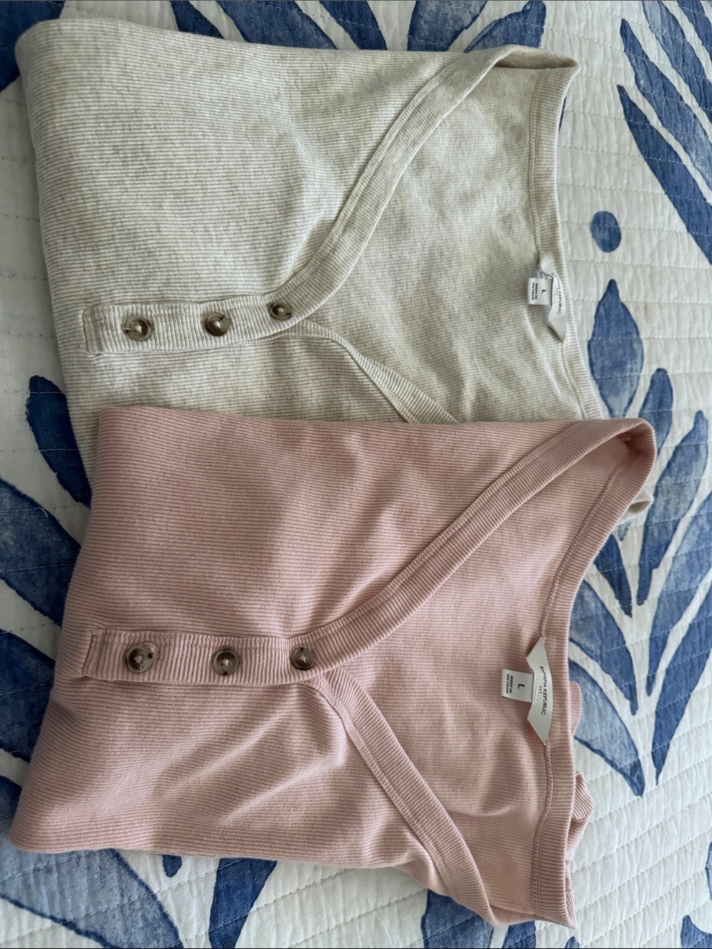 TWO Soft Cotton Banana Republic Button-Front Top - Pink and Oatmeal